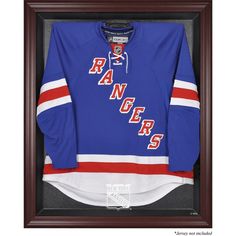 a hockey jersey in a wooden frame with the name rangers on it and an inscription