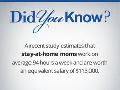 a sign that says did you know? with an image of a house and the words stay at home moms work on average 94 hours a week and are worth an