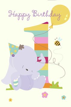 an elephant with a birthday hat and balloon