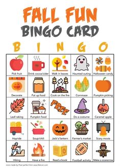 a printable fall fun bingo card for kids