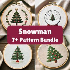 snowman cross stitch pattern bundle with christmas tree in the hoop and other embroidery patterns