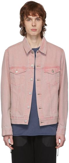 Light Wash Single Breasted Button-up Outerwear, Light Wash Cotton Button-up Denim Jacket, Cotton Button-up Denim Jacket With Flap Pockets, Pink Button-up Cotton Denim Jacket, Pink Button-up Outerwear With Buttoned Pockets, Pink Denim Jacket, Harrington Jacket, Man Crush Everyday, Denim Jacket Men