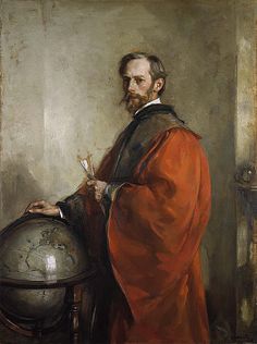 a painting of a man holding a globe