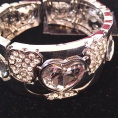 Matching Bracelet To The Heart Shaped Ring. See Photos For Size. Opens At The Small Section. Silver Heart Bangle Bracelet For Parties, Silver Heart Bangle For Party, Studded Bracelet, Heart Shaped Ring, Heart Shaped Rings, Matching Bracelet, Heart Studs, Matching Bracelets, Dream Wardrobe