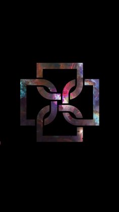 a black background with an abstract design in the center and two interlocked squares on each side