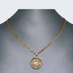 10K Gold Round Saint Barbara Necklace Set Diamond Flawless, Saint Barbara, Engagement Necklaces, Baby Earrings, Delicate Chain, Women Diamond, Earring Sale, Round Pendant, Ankle Bracelets