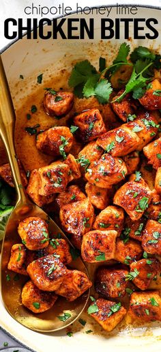 chicken bites with cilantro and parsley in a bowl