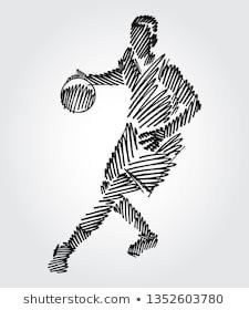 a stylized basketball player is about to throw the ball