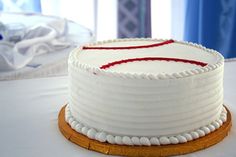 a white cake sitting on top of a table