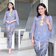 Kebaya dress | Complete set | for weddings or formal event | made of brocade and batik fabric, half sleeve with split sleeve style and V-neck | Kanaya Series Balinese Embroidered Kebaya, Front Button, Slit Hands available in Sage, Yellow and other attractive colors according to available options Kebaya size : S Bust 84 cm M Bust 88 cm L Bust 92 cm XL Bust 96 cm 2XL Bust 100 cm 3XL Bust 104 cm Waist skirt with elastic, length ± 90cm Skirt Size : S Hips 85cm M Hips 90 cm L Hip 95cm XL Hip 100cm 2X Elegant V-neck Sets For Eid, Elegant V-neck Eid Sets, Blue Short Sleeve Sets For Wedding, Traditional V-neck Formal Sets, Traditional Brocade Evening Sets, Elegant Blue Brocade Sets, Kebaya Brokat Modern, Model Kebaya Wisuda