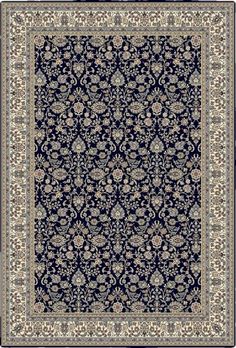 a blue rug with an ornate design on it