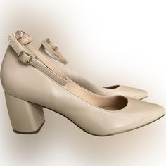 2 7 Edit ,Never Worn, Neutral Colored Heals. Size 8. Leather Upper. Really Great Year Round Shoe. Beige Faux Leather Heels Medium Width, Beige Medium Width Faux Leather Heels, Cream Almond Toe Heels With Buckle Closure, Beige Ankle Strap Heels In Faux Leather, Cream Ankle Strap Heels For Office, Cream Almond Toe Heels In Faux Leather, Leather Block Heels With Heel Strap In Cream, Cream Leather High Heel Block Heels, Cream Leather Block Heels With Heel Strap