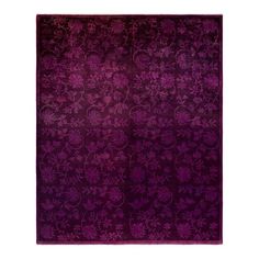 a purple rug with floral design on the front and back side, in various colors