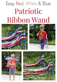 the patriotic ribbon wand is made with red, white and blue streamers to make it look like an american flag