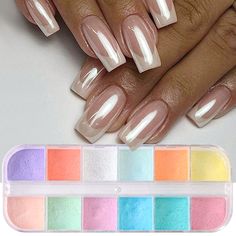 12 Colors Mirror Chrome Nails Powder Shiny Pearl Rubbing Nails Pigment Dust Moonlight Aurora Glitter Mirror Chrome Nails, Nails Pigment, Mirror Nails Powder, Nails Powder, Glitter Manicure, Chrome Nail Powder, Chrome Nails Designs, Mirror Nails, Chrome Powder