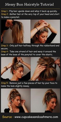 Messy bun Tutorial Chignon, Bun Hairstyle Tutorial, Step Hairstyle, Messy Bun Hairstyle, Everyday Hairstyle, Hair To One Side, Hairstyle Tutorials, Hair Bun Tutorial, Bun Hairstyle