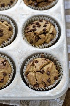 a muffin tin filled with chocolate chip cookies