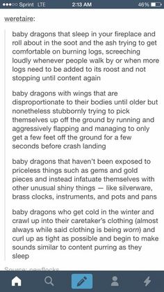 a text message that reads baby dragon sleep in your fireplace and roll about the soft