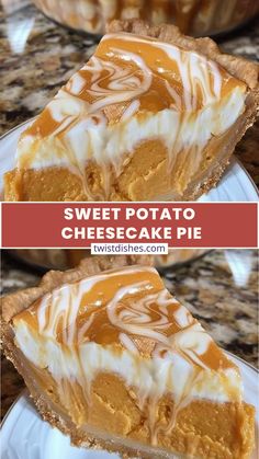 sweet potato cheesecake pie on a white plate