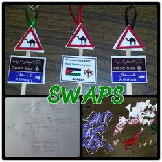 several different signs are shown with the words swaps written on them and in arabic