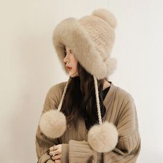 Top Rated Women Natural Mink Fur Knitted Hats Russian Ushanka Fox Fur Ball Thick Warm Caps, Women's Accessories Russian Fur Hats, Outfits For The Cold, Russian Hats, Russian Ushanka, Russian Style, Russian Fashion, Mink Fur, Fox Fur, Top Rated