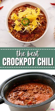 the best crockpot chili recipe is in this collage