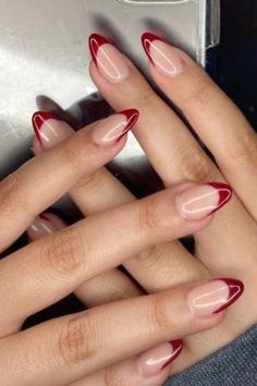 red french tip Deep Red Nails, Nude Nail Designs, Smink Inspiration, White Nail, Elegant Nails, Prom Nails, Classy Nails