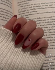 Short Acrylic Nails Red French Tip, Almond Nail Inspo Valentines Day, Nails Round Design, Short Nail Designs Round, Round Short Acrylic Nails, Maroon Nails Acrylic, Maroon Almond Nails, Nail Inspo Round, Red Nail Designs Short