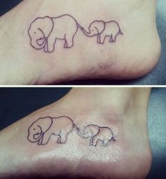 two different pictures of elephants on the foot