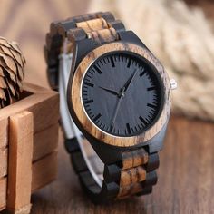 Classic Walnut Wood with Zebrawood Men's Watch - onedapgent Wooden Watch Engraved, Engagement Gifts For Him, Mens Wrist Watches, 5 Year Anniversary Gift, Boyfriend Watch, Wooden Watches For Men, Personalized Watches, Watch Engraving, Husband Anniversary