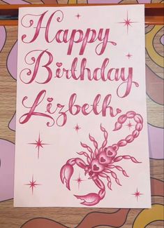 a happy birthday card with pink ink on white paper