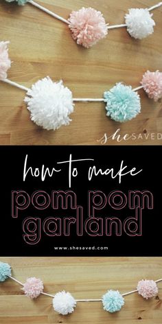 How to Make EASY handmade POM POM Garland with Yarn! *cute for homemade room or party decor! Candy Bar Decoracion, Easy Pom Pom, Garland Craft, Easy Yarn Crafts, Pom Garland, Diy Yarn Crafts