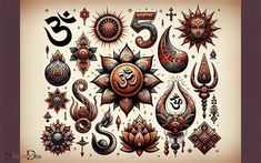 the sun, moon and other symbols are depicted in this tattoo art work on paper