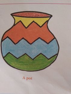 a drawing of a colorful vase with the words a pot on it's side