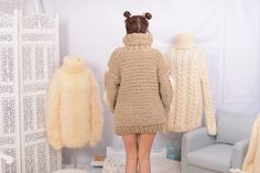 "MATERIAL : 5 strands of 100 % soft wool & 10 strands of mohair yaen in the cables COLOUR : Beige & Cream ( There may be a slight difference because of the different monitors' representation) ♥ In the picture the model is wearing a garment with these measurements : A: ( Body lenght) : 29.5 \" / 75 cm B: ( Chest width) : 21.3 \" / 54 cm C: (Sleeve from under the arm) : 21.7 \" / 55 cm D: (Neck unrolled) : 11.8 \" / 30 cm They are taken with the item laid flat and not streched. ♥ For choos Winter Cream Mohair Sweater, Beige Mohair Winter Sweater, Cozy Mohair Sweater With Cable Knit, Cozy Mohair Cable Knit Sweater, Cream Mohair Chunky Knit Sweater, Cream Chunky Knit Mohair Sweater, Sweater Chunky, Fluffy Socks, Fluffy Sweater