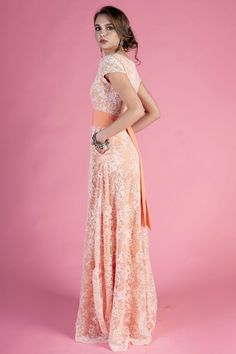 "Salmon lace maxi dress with side pockets ➤ Features > dress length: 155cm / 61.\" > short sleeves > v-shaped neckline > separated belt > side pockets ➤ Sizing My Size Guide in FAQ section below will help you define the perfect size match. The item can also be made according to your measurements - just message them to me. ➤ Delivery Your item is made-to-order and will be ready within 2-7 days. Average delivery times: > North America: up to 1-2 weeks > New Zealand, Australia: Lace Gown With Fitted Bodice In Maxi Length, Floor-length Gown With Lace Trim For Bridesmaid, Floor-length Lace Dress With Fitted Bodice, Lace Floor-length Bridesmaid Gown, Lace Bridesmaid Gown Floor-length, Floor-length Bridesmaid Gown With Lace Trim, Floor-length Lace Bridesmaid Gown, Short Sleeve Maxi Dress With Fitted Bodice For Wedding, Floor-length Maxi Dress With Lace Back And Fitted Bodice