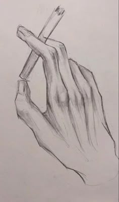 a pencil drawing of a hand holding a matchstick in it's left hand