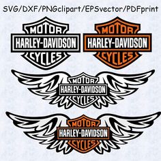 four harley davidson logos with the words motor, harley davidson and harley davidson on them