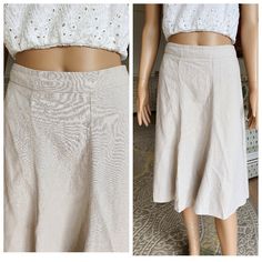 casual skirt Beige Linen skirt womens  Midi skirt Linen skirt Beige skirt retro skirt holiday skirt Hippie skirt summer skirt classic skirt XL height of the woman in the photo - 180 cm 52% linen   48%Viscosa Please refer to photos for details of condition. Condition: very good vintage Measurements: Length: 63 cm/33.8" Waist 90  cm/30.7" Hips: 118 cm/42.5" Tag Size  EUR 42  UK14  XL note The color on the pictures may vary due to monitor settings and light reflections. Ready to ship Please do not Fitted Knee-length Pleated Skirt For Summer, Summer Pleated Knee-length Mini Skirt, Summer Knee-length Pleated Mini Skirt, Summer Beige Flared Pleated Skirt, Fitted A-line Summer Skirt, Summer Beige Lined Mini Skirt, Relaxed A-line Summer Skirt, Summer Relaxed A-line Skirt, Vintage Flared Skirt For Summer