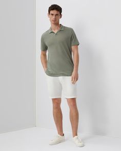 Cut for a relaxed fit, the Shaun Polo comes in soft linen jersey with a buttonless Johnny collar and short sleeves. The Shaun Linen Polo is styled with the Linen Fixed-waist Short. Summer Linen Tops With Polo Collar, Johnny Collar, King Of The Hill, Mens Casual, Mens Casual Outfits, Men Casual, Casual Outfits, Short Sleeves, Relaxed Fit