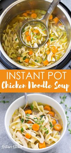 instant pot chicken noodle soup in a white bowl