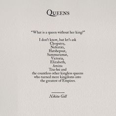 queen's poem written in black ink on white paper