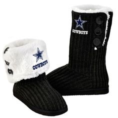 Dallas Cowboys Women's Black Knit High End Button Boot Slipper. I want these so bad!!!!!!! Raiders Party, Raiders Nation, Raiders Wallpaper, Raiders Stuff, Boot Slippers, Raiders Baby, Raiders Girl, Nfl Oakland Raiders