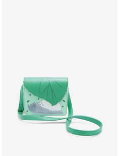 Channel all the forest vibes to your outfit with the perfect crossbody bag! This My Neighbor Totoro crossbody has a sleeping Totoro on the front and a leaf-shaped magnetic flap. Lift the flap to see Mei peeking at Totoro! Comes with interior drop pocket and adjustable crossbody strap. 7" x 3 1/4" x 6" Polyurethane Interior drop pocket Adjustable strap Totoro Leaf, Sleeping Totoro, Studio Ghibli House, Ghibli House, Totoro Soot Sprites, Studio Ghibli Collection, Studio Ghibli Merch, Ghibli Collection, Ghibli Merch