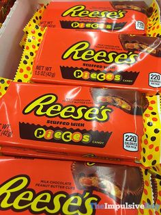 reese's desserts are stacked on top of each other