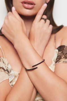 Unleash effortless elegance with this flexible wrap bracelet. Add sophistication to every day wear and elevate special occasions looks with its sleek black stones. Black Stones, Modern Love, Effortless Elegance, Fine Jewellery Earrings, Bride Bridal, Black Stone, Wedding Shop, Jewelry Sales, Wrap Bracelet