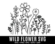 the wild flower svg is shown in black and white