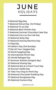 the national egg day schedule for june is shown in white and yellow with black lettering