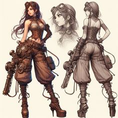 Steampunk Drawing Reference, Steampunk Mechanic Character Design, Female Steampunk Outfit, Steam Punk Outfits Women, Steampunk Female Character, Steam Punk Character Design