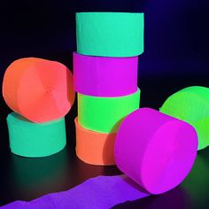 PRICES MAY VARY. Paper 【What you can GET】 8 Rolls paper streamers color in green, orange, yellow and pink. 800 feet/Each roll measures approx. 1.6 inches in width and 100 ft in length. They can emit bright colors under normal light, but they glow under black light, exquisite decorations can make your party more attractive! 【HIGH QUALITY CREPE PAPER 】 Beautiful crepe paper streamers are made of high quality neon paper. You can tie and cut them to size to save more streamers for event and crafts.C Blacklight Party Decorations, Party Streamer, Neon Party Supplies, Streamer Decorations, Jump Party